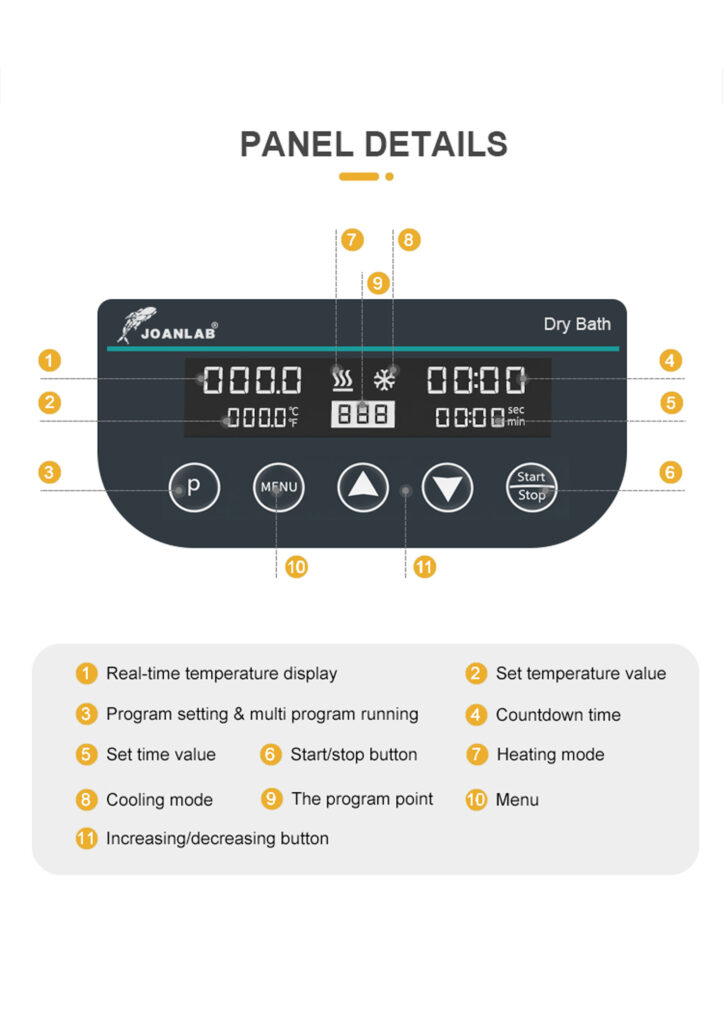 Digital dry bath incubator with heating & cooling panel details